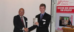 OBCL president Lawton Osler (left) is seen here presenting an OBCL scholarship to Duncan Green in 2014.