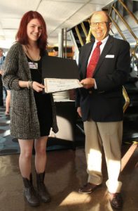 OBCL scholarship recipient Amanda Cook is seen here with OBCL president Lawton Osler during the presentation of her award.