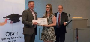 Heather Beckett is pictured here receiving her $1,500 Osler Epilepsy Scholarship with Epilepsy Ontario executive director Paul Raymond (left) and Osler Business Consulting Ltd. president Lawton Osler (right) during a presentation in Toronto June 1.