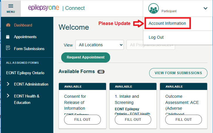 EpilepsyOne Apricot Connect Account Update